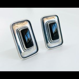 James Avery STERLING SILVER & BLACK ONYX CLIP ON RETIRED EARRINGS 1 1/8" X 3/4"